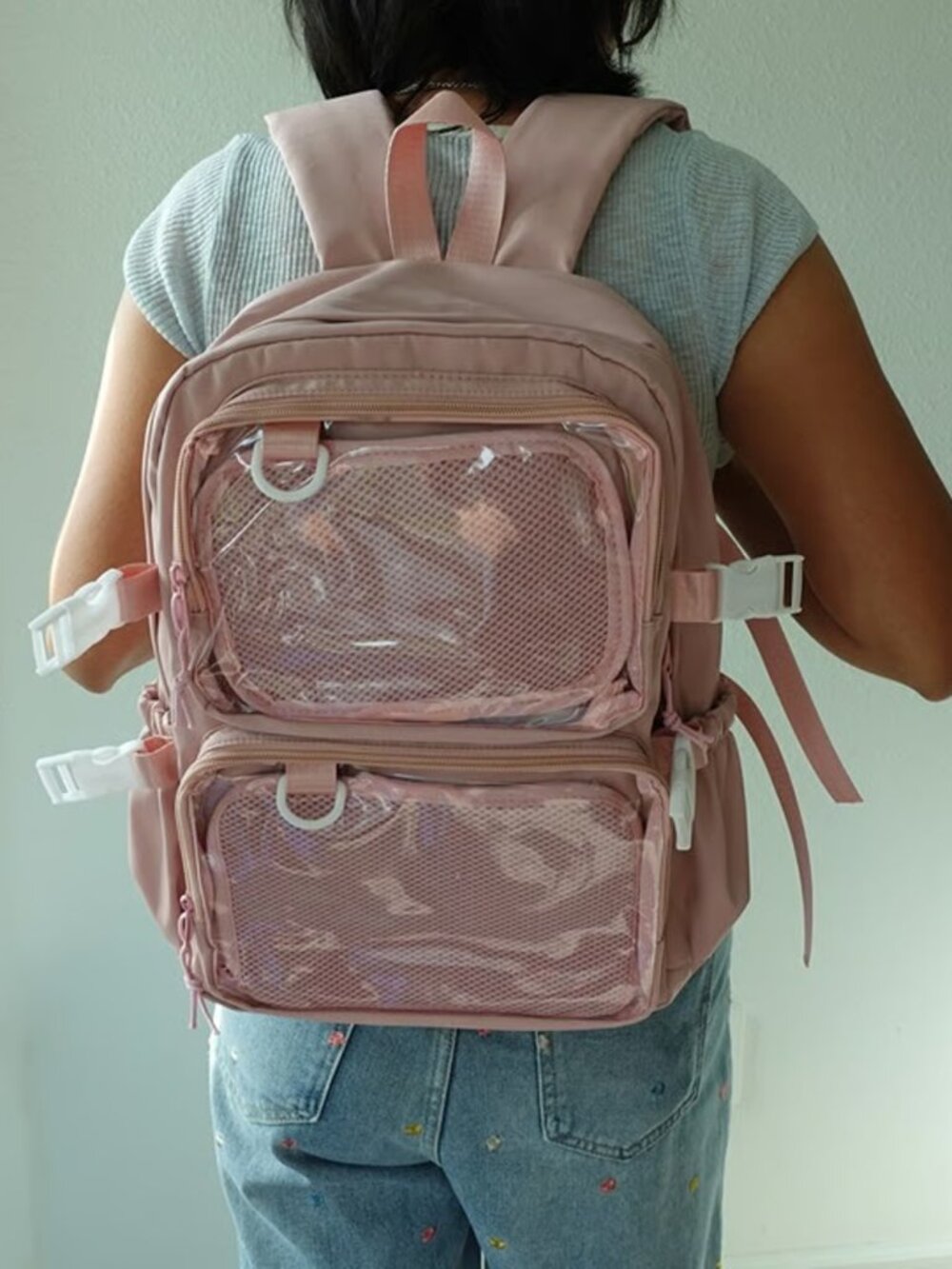 PINK Large Ita Backpack with 2 Inserts, Lightweight Spacious Anime Pin Backpack